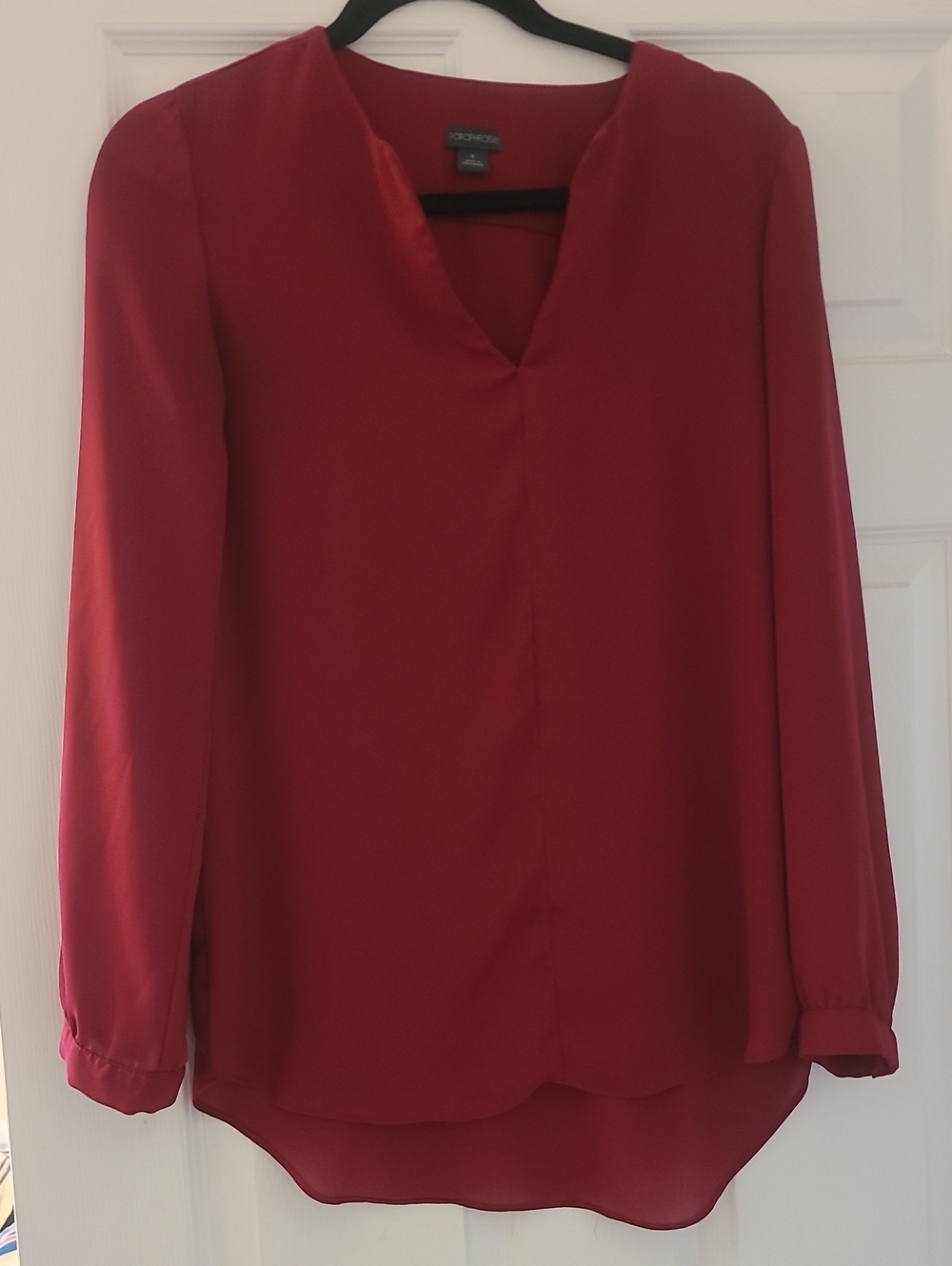 Women's Long-Sleeve V-Neck Blouse in Burgundy